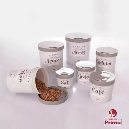 Imagem de Conjunto De Potes Com 7 Peças Para Porta Mantimentos Arroz, Feijão, Café e Açúcar Plasutil