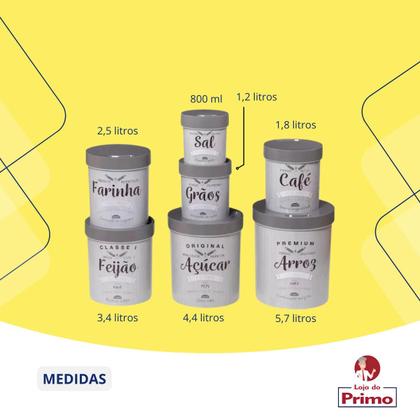 Imagem de Conjunto De Potes Com 7 Peças Para Porta Mantimentos Arroz, Feijão, Café e Açúcar Plasutil
