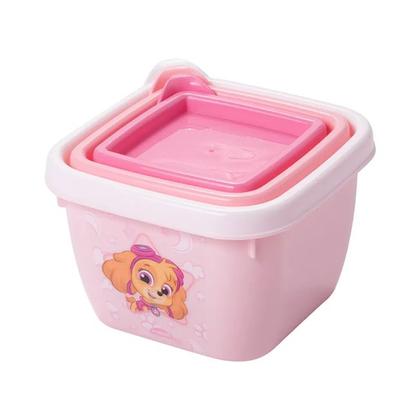 Imagem de Conjunto de Potes de Plástico Infantil Bebê Conect 3 Unidades Quadrados Meninas - Plasútil