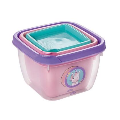Imagem de Conjunto de Potes de Plástico Infantil Bebê Conect 3 Unidades Quadrados Meninas - Plasútil