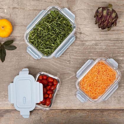 Imagem de Conjunto De Potes De Vidro Hermético 3 Pçs Azul - Jgti042