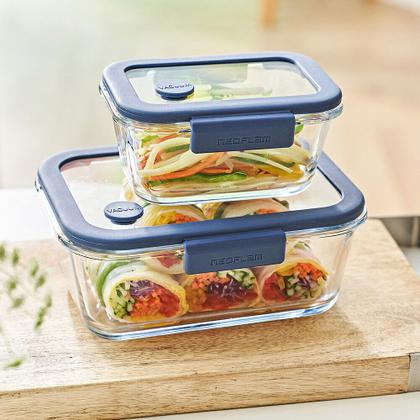 Imagem de Conjunto de Potes de Vidro Hermético Retangular - Bomba Manual de Sucção a vácuo - 5 Peças - Neoflam - GLACÉ Z