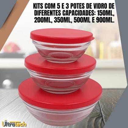 Imagem de Conjunto De Potes De Vidro Redondos Com Tampa 3 e 5 Peças