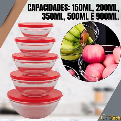 Imagem de Conjunto De Potes De Vidro Redondos Com Tampa 3 e 5 Peças