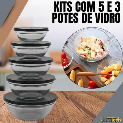 Imagem de Conjunto De Potes De Vidro Redondos Com Tampa 3 e 5 Peças
