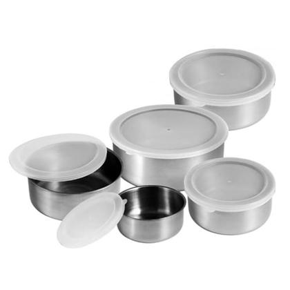 Imagem de Conjunto De Potes Para Alimentos Inox Com Tampa Jogo 5 Peças