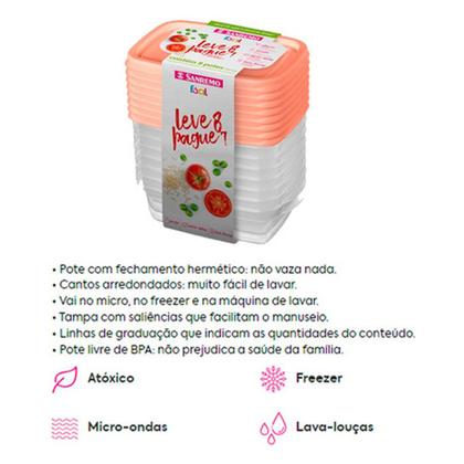 Imagem de Conjunto De Potes Plástico Sanremo 280ml Leve 16 E Pague 14