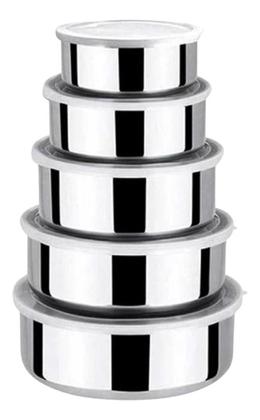 Imagem de Conjunto De Potes Tigela Inox C Tampa Bowl Redondo Moderno