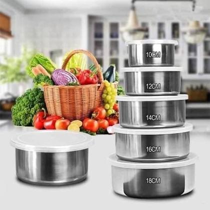 Imagem de Conjunto De Potes Tigela Inox C Tampa Bowl Redondo Moderno