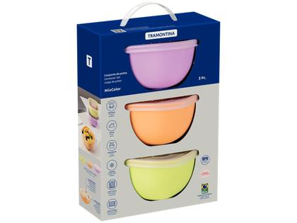 Imagem de Conjunto de Potes Tramontina Mixcolor Polipropileno Colorido com Tampa Transparente 600 ml 03 Peças