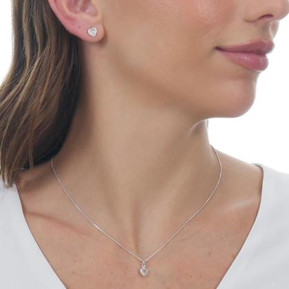 Imagem de Conjunto de Prata 925 Colar pingente brinco Coração legitima com garantia presente original