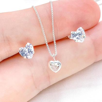 Imagem de Conjunto de Prata 925 Colar pingente brinco Coração legitima com garantia presente original