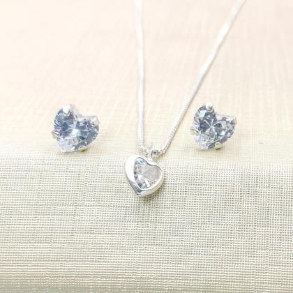 Imagem de Conjunto de Prata 925 Colar pingente brinco Coração legitima com garantia presente original