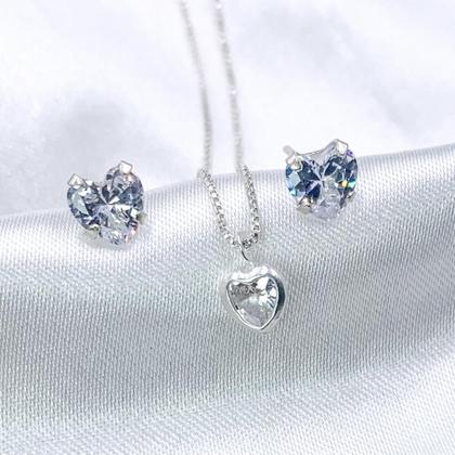 Imagem de Conjunto de Prata 925 Colar pingente brinco Coração legitima com garantia presente original