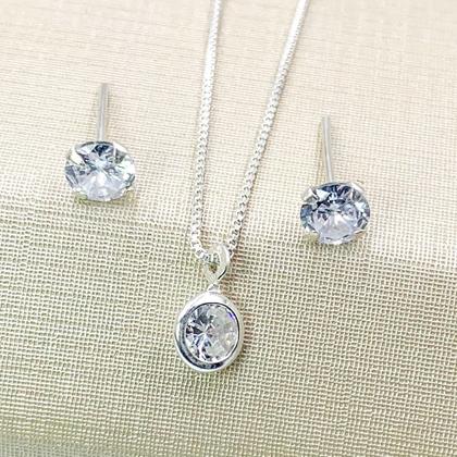 Imagem de Conjunto de Prata 925 Colar + pingente + brinco de zirconia redonda