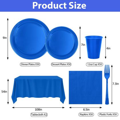 Imagem de Conjunto de pratos de festa descartáveis CLIYTICA Blue, pacote com 50
