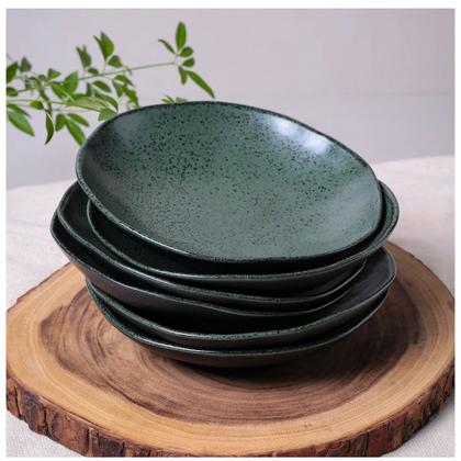 Imagem de Conjunto de Pratos de Sobremesa Orgânico Arauco com 06 Peças em Stoneware Verde - Porto Brasil