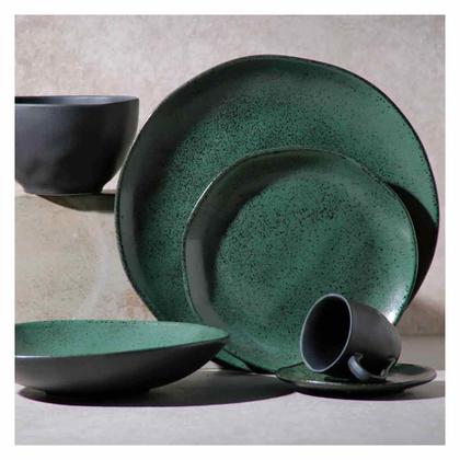 Imagem de Conjunto de Pratos de Sobremesa Orgânico Arauco com 06 Peças em Stoneware Verde - Porto Brasil