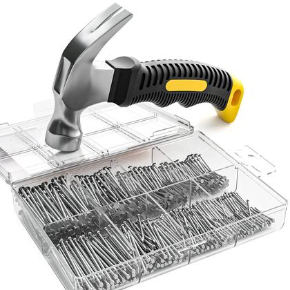 Imagem de Conjunto de pregos e martelos de hardware INCLY 620 unidades com martelo de garra de 225 ml