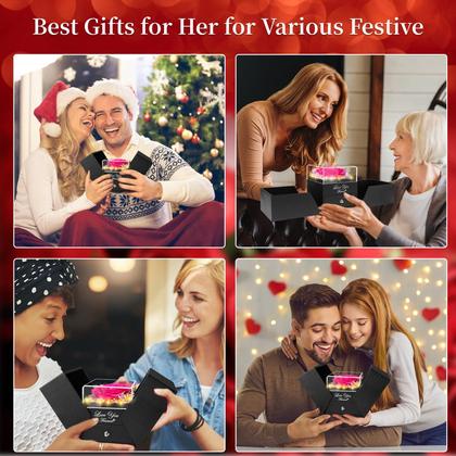 Imagem de Conjunto de presente BNWXOY Preserved Dark Pink Real Roses com colar