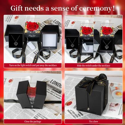 Imagem de Conjunto de presente BNWXOY Preserved Dark Pink Real Roses com colar