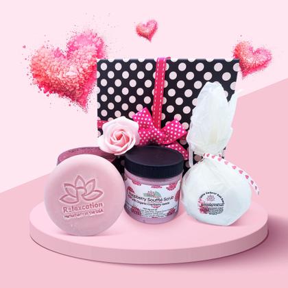 Imagem de Conjunto de presentes Relaxing Salt Bath Bombs Soap Raspberry Scrub