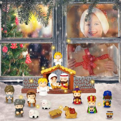 Imagem de Conjunto de presépios Pamonrueer, 19 peças de estatuetas pintadas à mão em resina