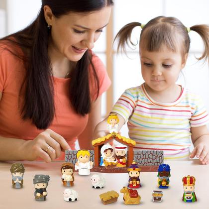 Imagem de Conjunto de presépios Pamonrueer, 19 peças de estatuetas pintadas à mão em resina