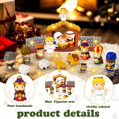 Imagem de Conjunto de presépios Pamonrueer, 19 peças de estatuetas pintadas à mão em resina