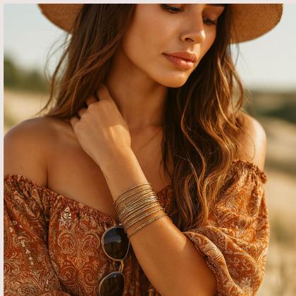 Imagem de Conjunto de Pulseiras Indiana Dourada 12 Argolas