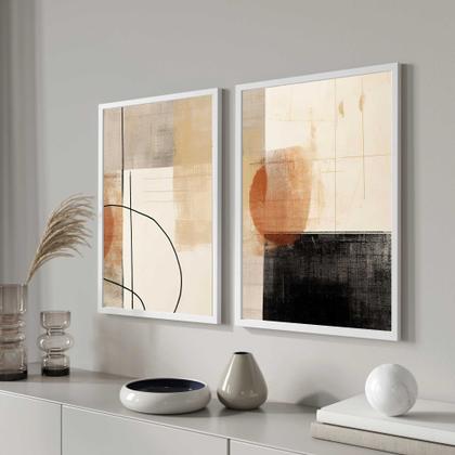 Imagem de Conjunto de Quadros Decorativos com Moldura Abstrato Moderno  Geometrico Marrom  Sala Quarto Kit 2 