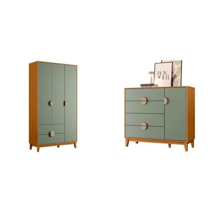 Imagem de Conjunto de Quarto com Guarda-roupa e Cômoda Ipê