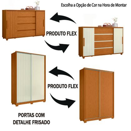 Imagem de Conjunto de Quarto Guarda Roupas 2 Portas de Correr e Cômoda Hera Flex Madeirado/Off White Albatroz