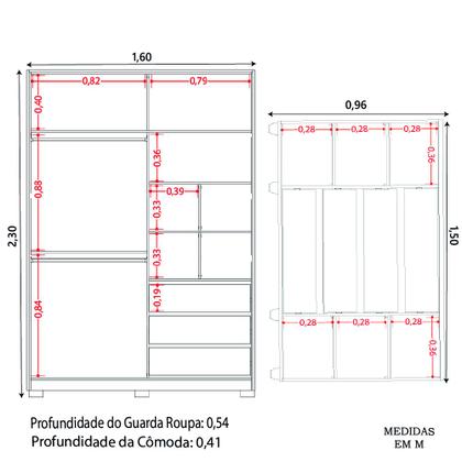 Imagem de Conjunto de Quarto Guarda Roupas com Espelho 2 Portas de Correr e Cômoda Hera Flex Madeirado/Off Whi