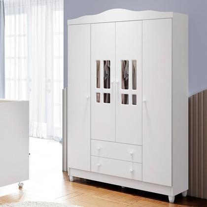 Imagem de Conjunto de Quarto Infantil 1 Cômoda 4 Gavetas 1 Guarda-Roupa de Bebê 4 Portas e 2 Gavetas Ariel Branco