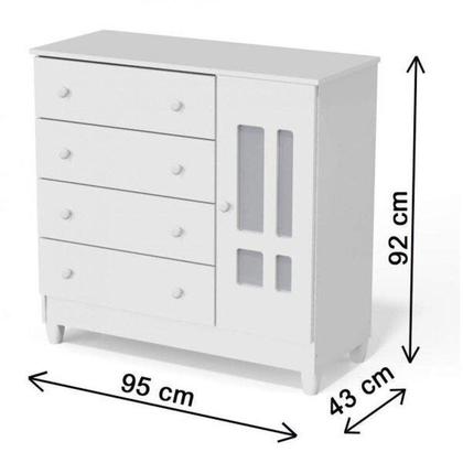 Imagem de Conjunto de Quarto Infantil 1 Cômoda 4 Gavetas 1 Guarda-Roupa de Bebê 4 Portas e 2 Gavetas Ariel Branco