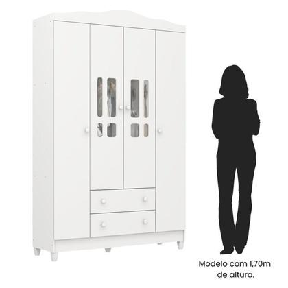 Imagem de Conjunto de Quarto Infantil 1 Cômoda 4 Gavetas 1 Guarda-Roupa de Bebê 4 Portas e 2 Gavetas Ariel Branco