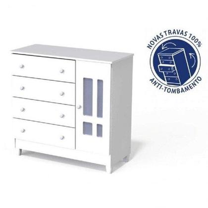 Imagem de Conjunto de Quarto Infantil 1 Cômoda 4 Gavetas 1 Guarda-Roupa de Bebê 4 Portas e 2 Gavetas Ariel Branco