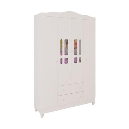 Imagem de Conjunto de Quarto Infantil 1 Cômoda 4 Gavetas 1 Guarda-Roupa de Bebê 4 Portas e 2 Gavetas Ariel Branco