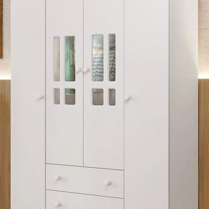 Imagem de Conjunto de Quarto Infantil 1 Cômoda 4 Gavetas 1 Guarda-Roupa de Bebê 4 Portas e 2 Gavetas Ariel Branco