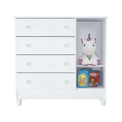Imagem de Conjunto de Quarto Infantil 1 Cômoda 4 Gavetas 1 Guarda-Roupa de Bebê 4 Portas e 2 Gavetas Ariel Branco