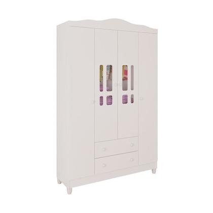 Imagem de Conjunto de Quarto Infantil 1 Cômoda 4 Gavetas 1 Guarda-Roupa de Bebê 4 Portas e 2 Gavetas Ariel Branco