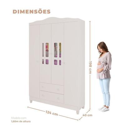 Imagem de Conjunto de Quarto Infantil 1 Cômoda 4 Gavetas 1 Guarda-Roupa de Bebê 4 Portas e 2 Gavetas Ariel Branco