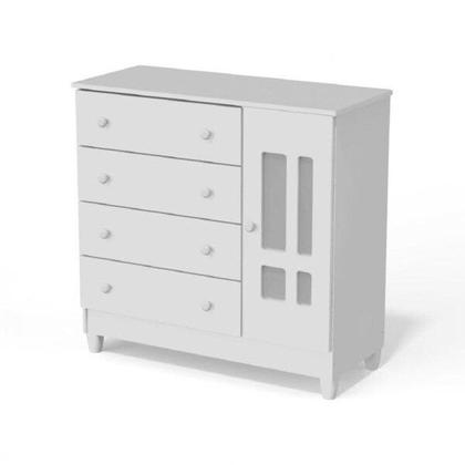 Imagem de Conjunto de Quarto Infantil 1 Cômoda 4 Gavetas 1 Guarda-Roupa de Bebê 4 Portas e 2 Gavetas Ariel Branco