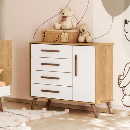 Imagem de Conjunto de Quarto Infantil Alice Retrô Cômoda com Berço Mini Cama Freijó / Branco