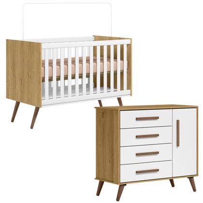 Imagem de Conjunto de Quarto Infantil Alice Retrô Cômoda com Berço Mini Cama Freijó / Branco