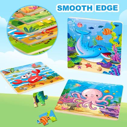 Imagem de Conjunto de quebra-cabeças de madeira com 20 peças para crianças de 3 a 6 anos, pacote com 10