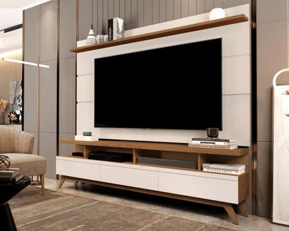 CONJUNTO DE RACK + PAINEL VIV. COR FREIJÓ / OFF WHITE 1.80m PARA TV ATÉ ...
