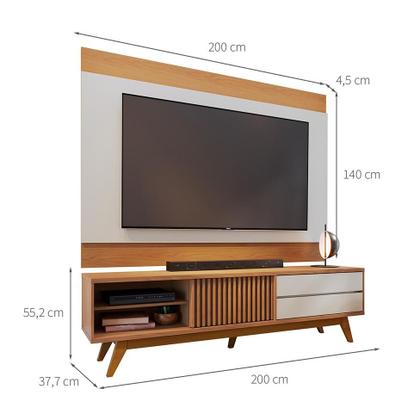 Imagem de Conjunto de Rack Veneza 1 PT 2 GV com Painel para TV até 75 Polegadas Nilo Freijó e Off White