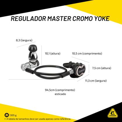 Imagem de Conjunto de Regulador 1º e 2º Estágios para Mergulho Cressi AC25 Master Cromo Yoke
